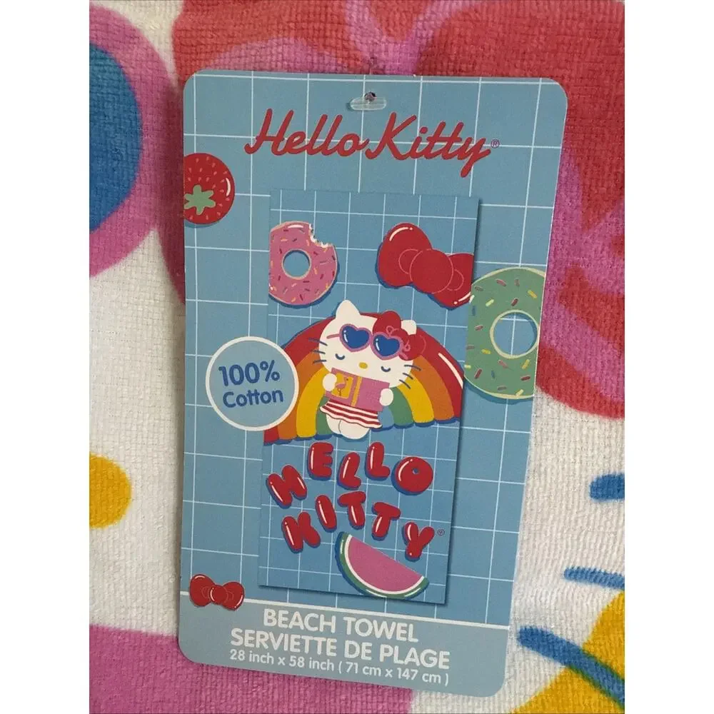 Hello Kitty Beach Towel Blue Rainbow Donut Watermelon Pool Float 2025 Sanrio